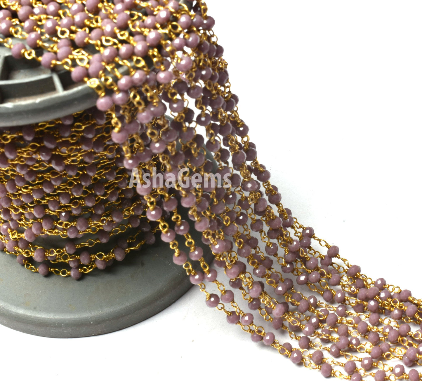 1,10,50 Feet Lavender Hydro Faceted Rondelle Beads Rosary Chain,3 mm Gold Plated Wire Wrap Beaded Handmade Rosary Chain Jewelry making Craft