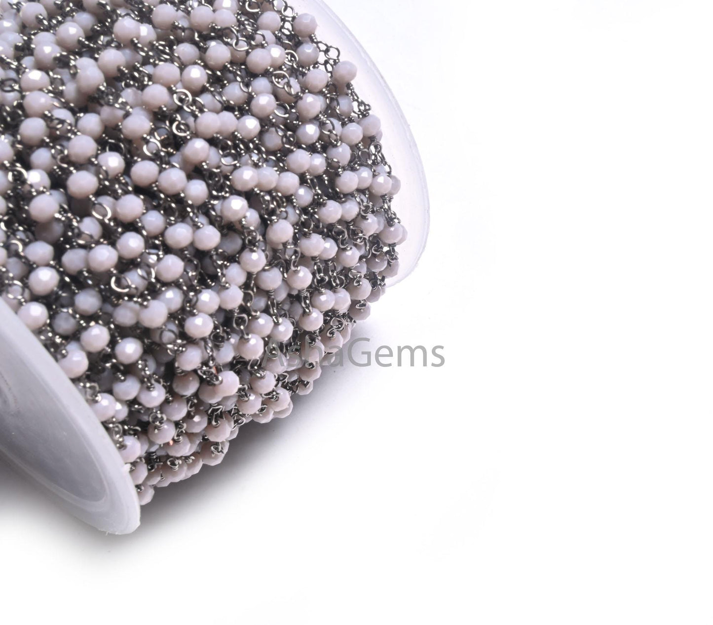 AAA Grey Moonstone Hydro Faceted Beads Rosary Chain By Feet,3 mm Black Plated Gunmetal Wire Wrap Rondelle Beaded Chain Jewelry making Crafts