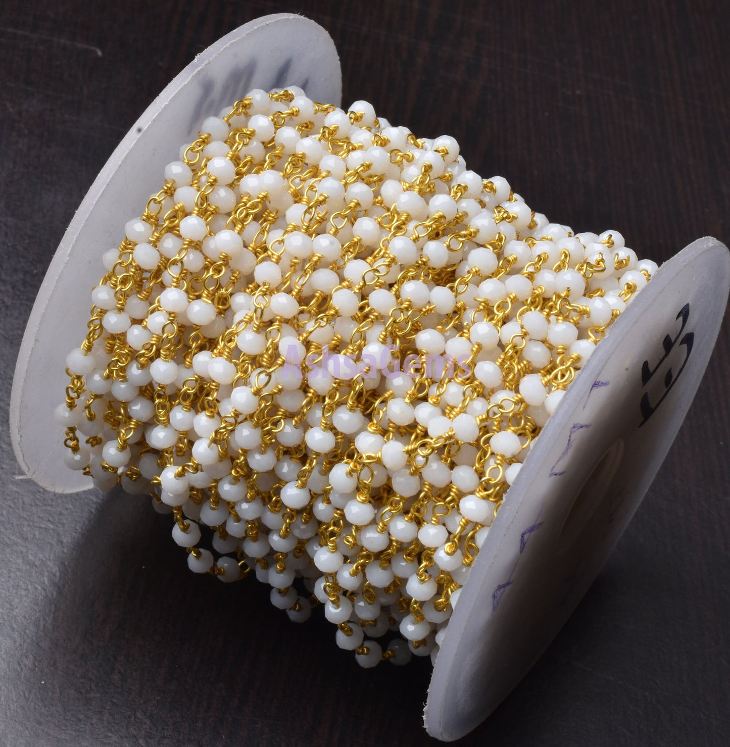 Beautiful White Agate Hydro Rondelle Faceted Beads Rosary Chain,3-3.5 mm Gold Plated Wire Wrap Beaded handmade Chain Rosary Jewelry Necklace