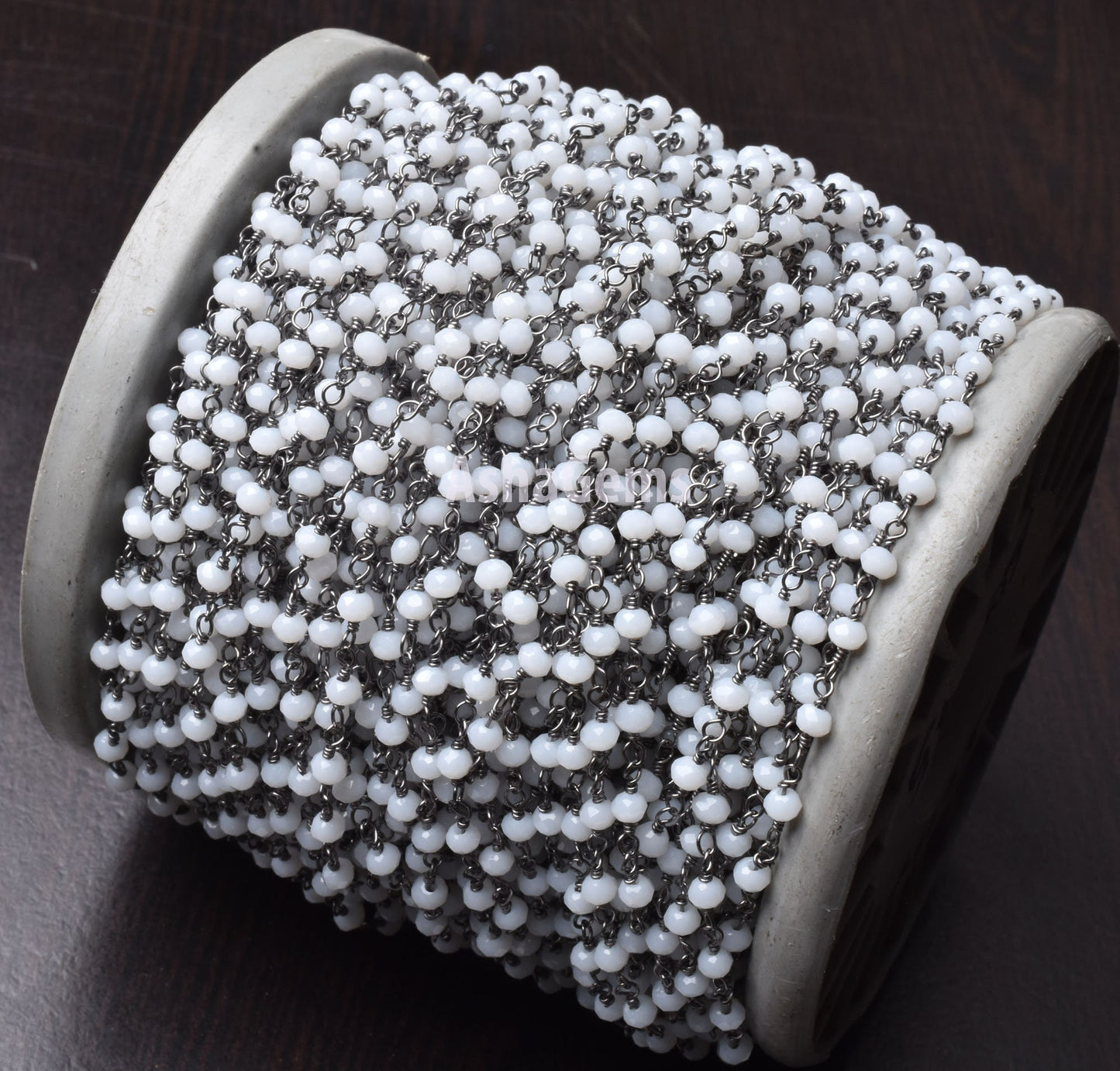 Beautiful White Agate Hydro Rondelle Faceted Beads Rosary Chain,3 mm Gun Metal Plated Black Wire Wrap Jewelry making Necklace Handmade Chain