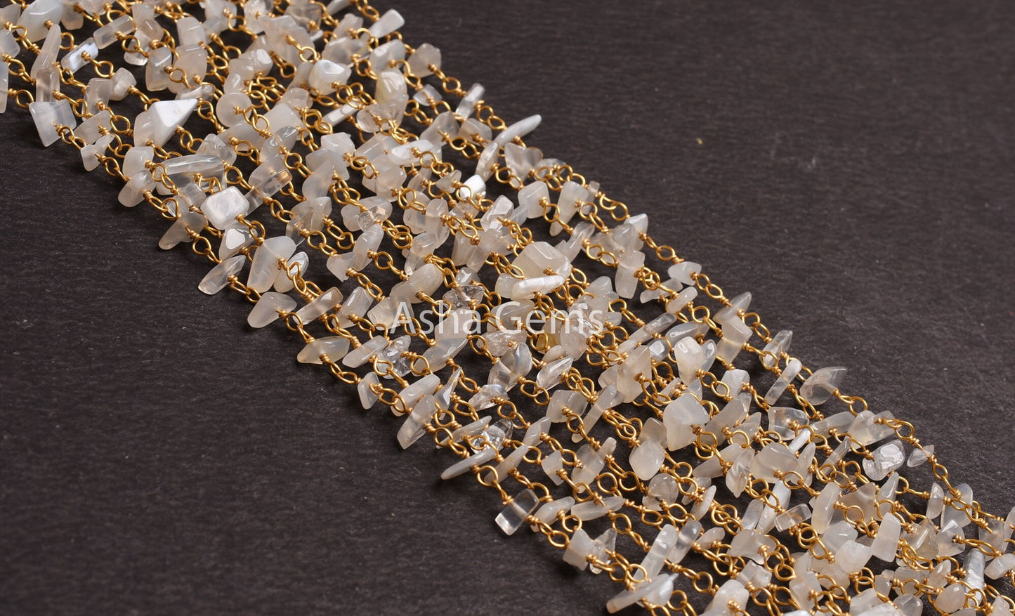 Natural White Moonstone Uncut Beads Rosary Chain, Gemstone Smooth Chip Beaded Chain Gold Plated Wire Wrap Nugget Chain Jewelry Necklace SALE