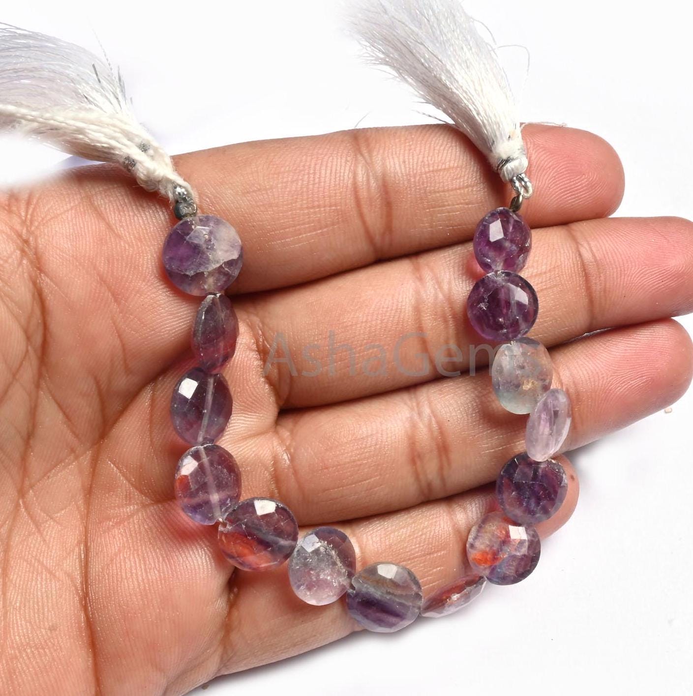 11 mm Natural Purple Fluorite Coin Shape Faceted Gemstone Beads, Rare Shaded Bio Fluorite Coin Briolette Straight Drill Beads Jewelry Making