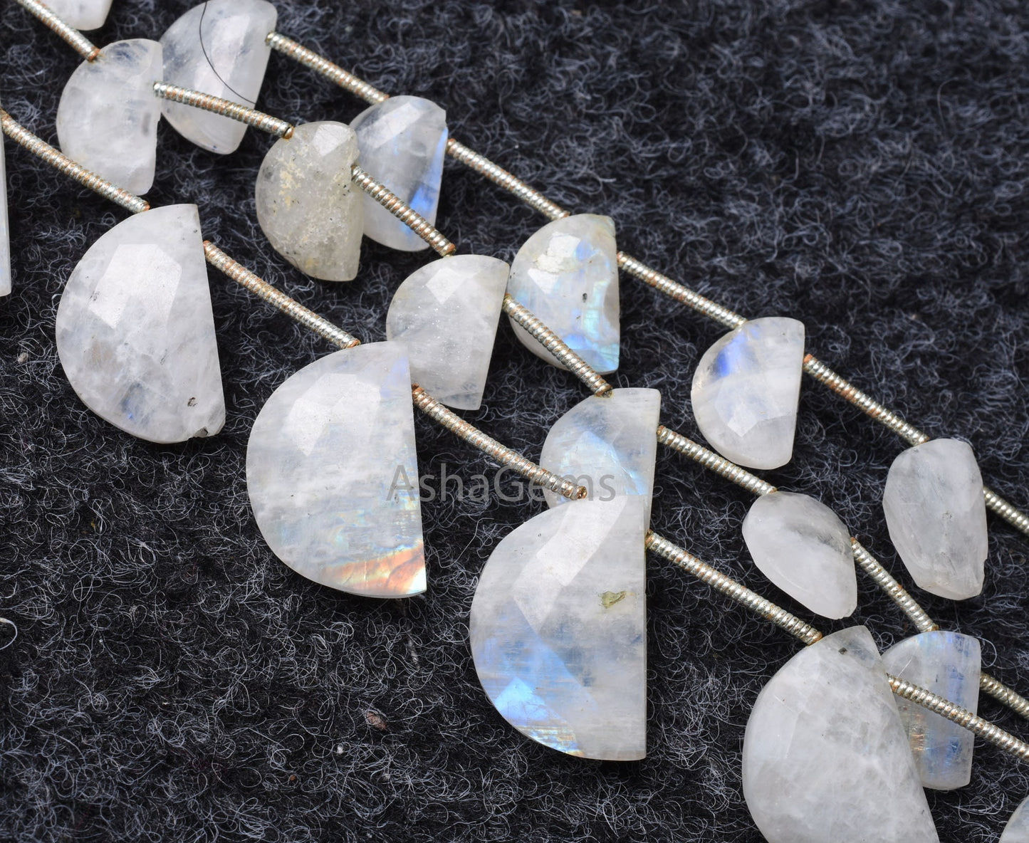 Natural rainbow Moonstone Fancy D Shape Gemstone Beads, Flashy White rainbow Moonstone Faceted Half Moon Briolette Beads Jewelry Craft Sale