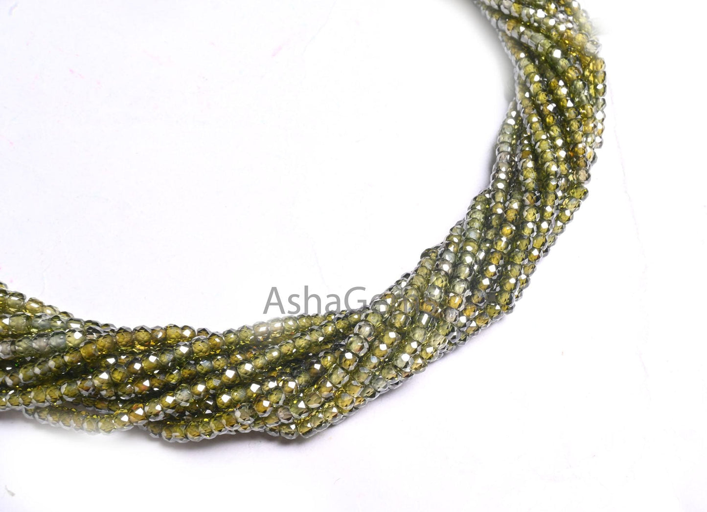 Beautiful Green Zircon Micro Faceted Beads,3.2 mm AAA Dark Olive Green Cubic Zirconia Machine Cut Rondelle Zircon Beads Jewelry Crafts SALE