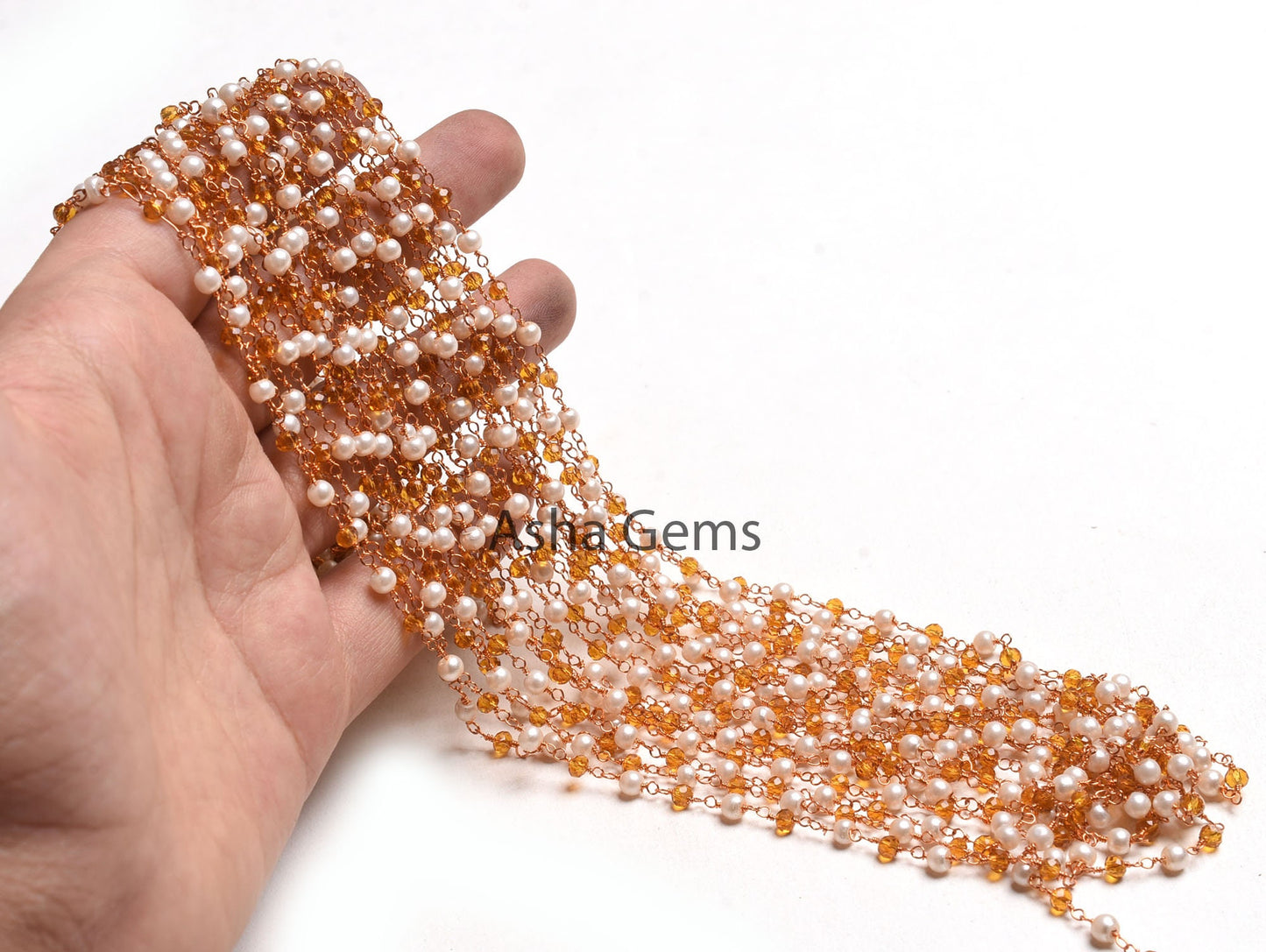 Fine White Pearl citrine Quartz Hydro Faceted Rondelle Beads Rosary Chain Rose Gold plated Wire Wrap Roll Beaded Chain Jewelry Making Crafts