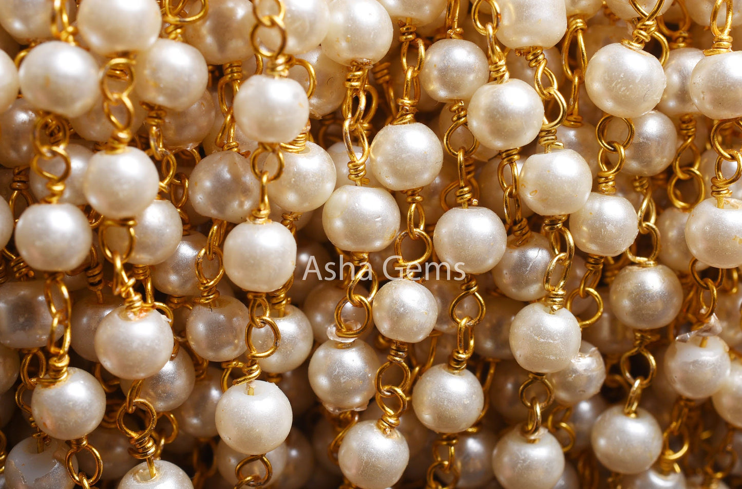 Beautiful White Pearl Hydro Smooth Beads Rosary Chain,4mm Gold Plated Wire Wrap Pearl Handmade Beaded Chain For Jewelry Making Necklace SALE