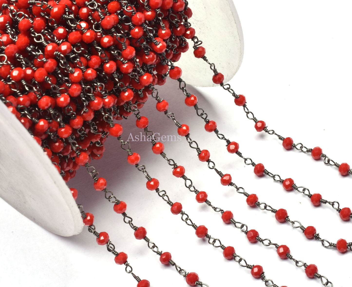 AAA Red Onyx Hydro Faceted Rondelle Beads Rosary Chain Black Metal Plated Gunmetal Wire Wrapped Chain 3-3.5mm Jewelry Making Necklace Chains
