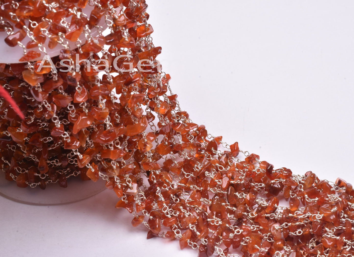 Beautiful Orange Carnelian Smooth Uncut Rosary Chain, Natural Carnelian Silver Plated Wire Wrap Chain Jewelry Making Crafts Handicrafts SALE