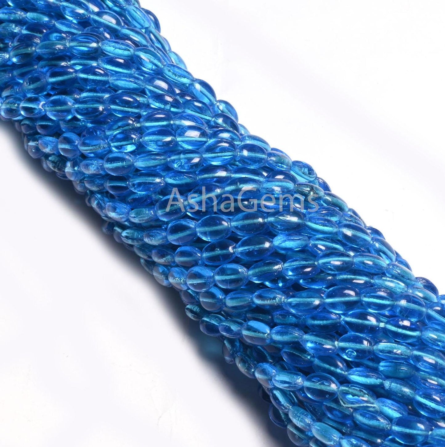 Fine Quality Ocean Blue Topaz Color Hydro Smooth Oval Shape Handmade Beads, 5.5-7.5 mm Blue Hydro Plain Oval Loose Beads Jewelry Crafts SALE