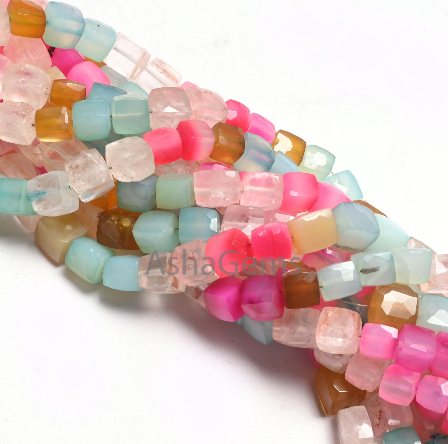 Beautiful Multi Color Chalcedony Faceted 3D Cube Box Gemstone Beads,8" Shaded Chalcedony Box Shape Disco Chalcedony Beads Jewelry handicraft