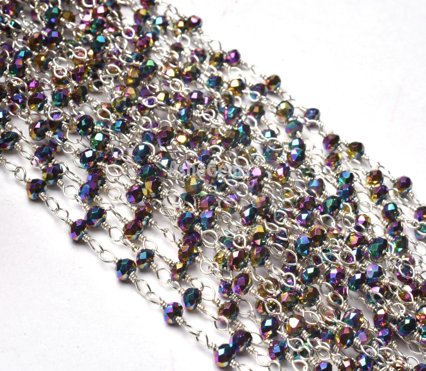 3,5,10,25 Ft Mystic Pyrite Hydro Faceted Rondelle Beads Rosary Chain Silver,Gold,Copper,Black Plated Wire Jewelry Making Wire Wrap Chain 3mm