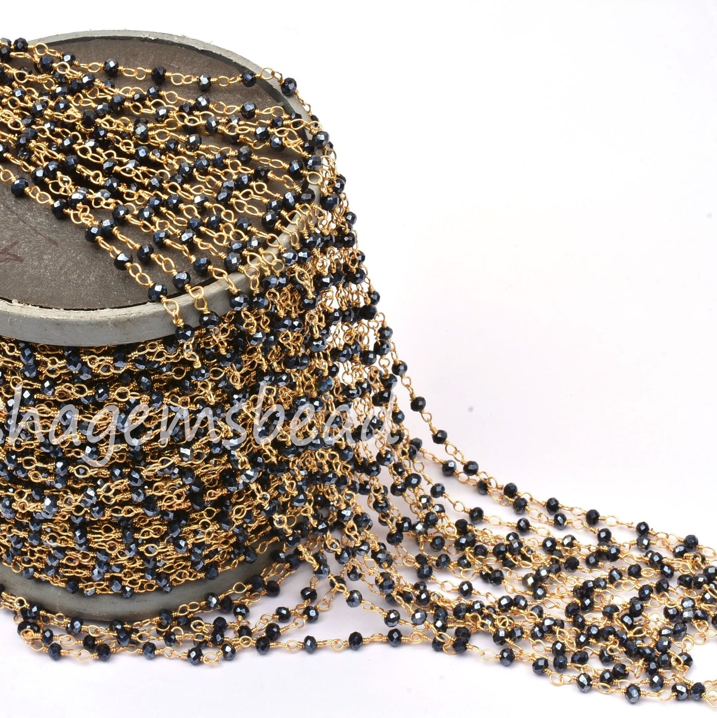 AAA Black Spinel Hydro Silver Coated Faceted Rosary Chain,3 mm Beaded Gold Plated Wire Wrap Rondelle handmade Chain Jewelry Making Craft SALE