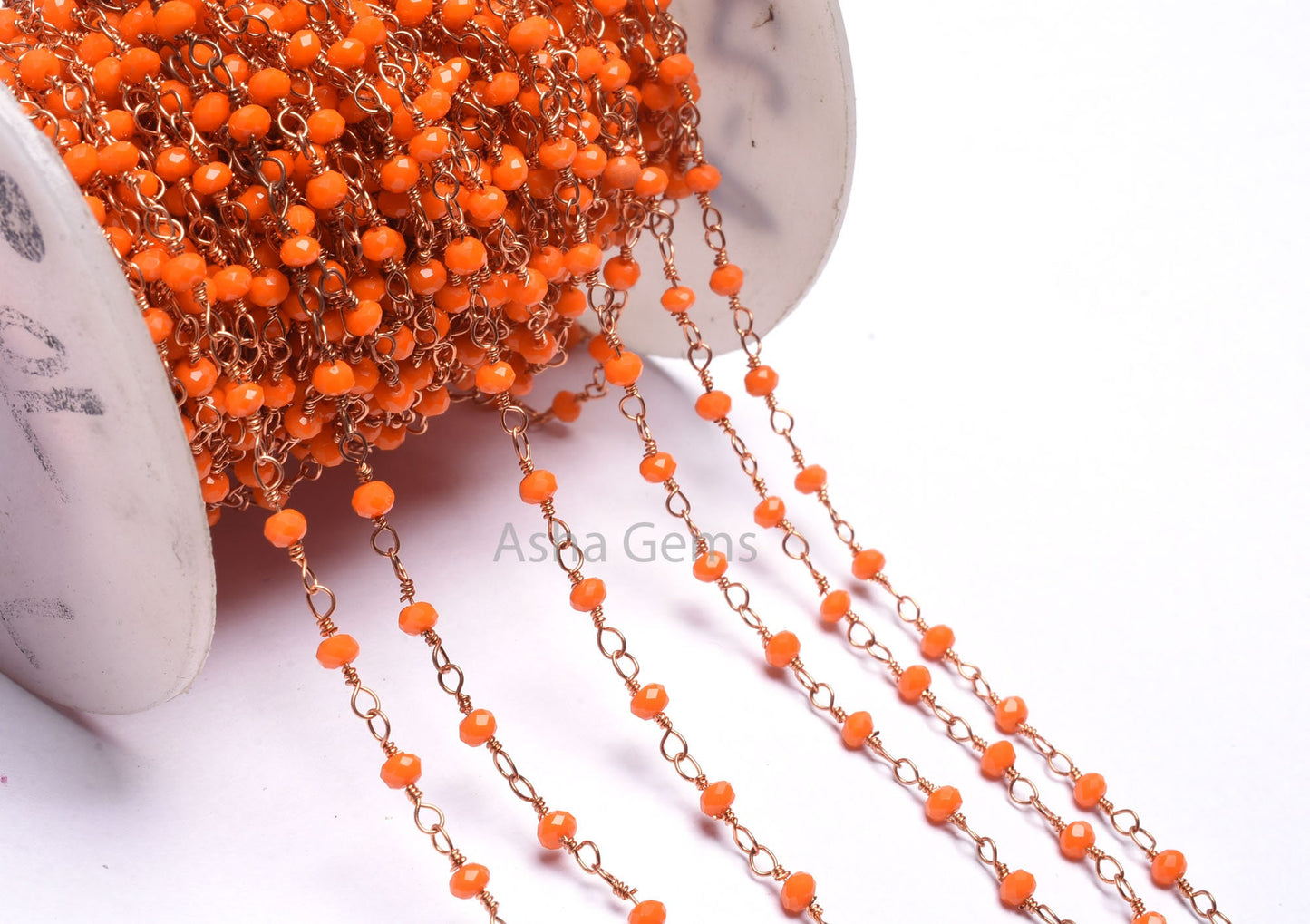 Beautiful Coral Hydro Faceted Rondelle Beads Rosary Chain,3mm Rose Gold Plated Copper Wire Wrap Coral hydro Handmade Chains Jewelry Necklace