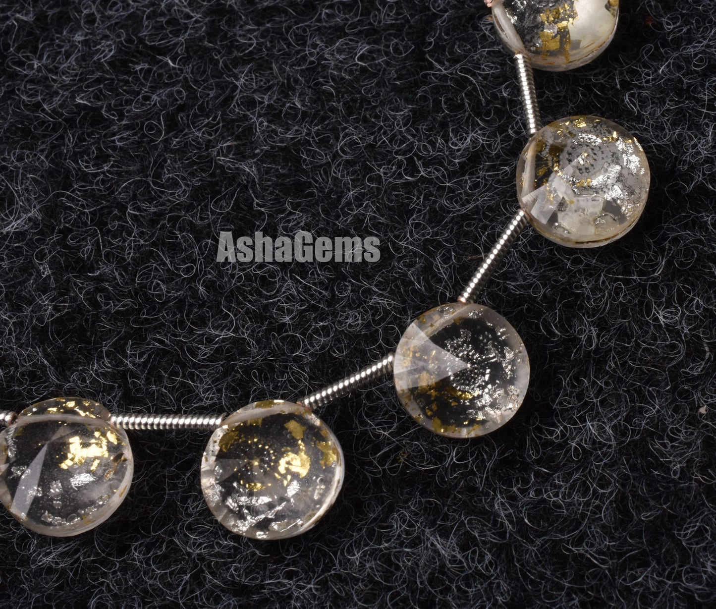 10 Pc Crystal Quartz Gold Foil Doublet Round Faceted Beads, Gold Foil Quartz Doublet Cut Stone Side Drill Beads, Gemstone Faceted Cabochons