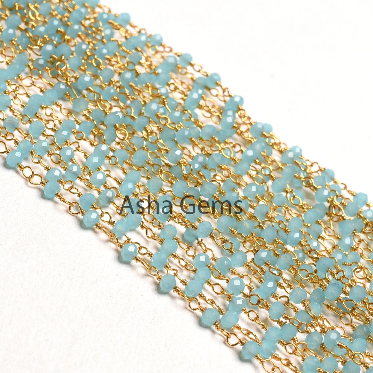 1,5,10,50 Feet Chain Blue Milky Aqua Chalcedony Hydro Faceted Rondelle Beads Rosary Chain Gold Plated Wire Bulk Roll Findings Beaded Chains
