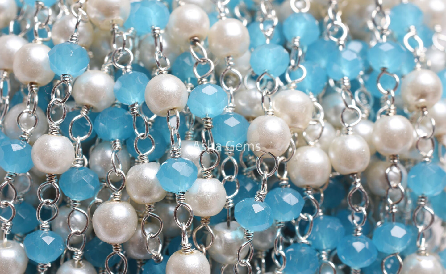 AAA Pearl Blue Chalcedony Hydro Faceted Rondelle Beads Chain Rosary Chain Silver Plated Wire Wrap Multi Color Beads Handmade Chains Jewelry