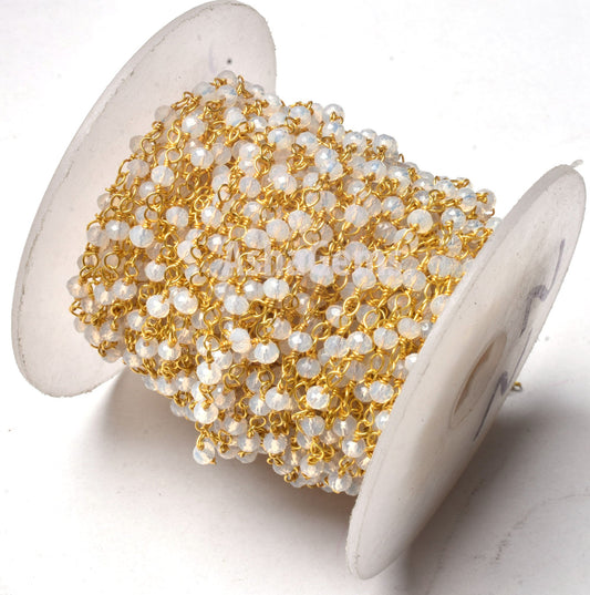 Rainbow Moonstone Hydro Beads Rosary Chains,3,5,10,25,50 Ft Roll Bulk,Beautiful Gold Plated Wire,Faceted Rondelle Beads Chain,jewelry Making