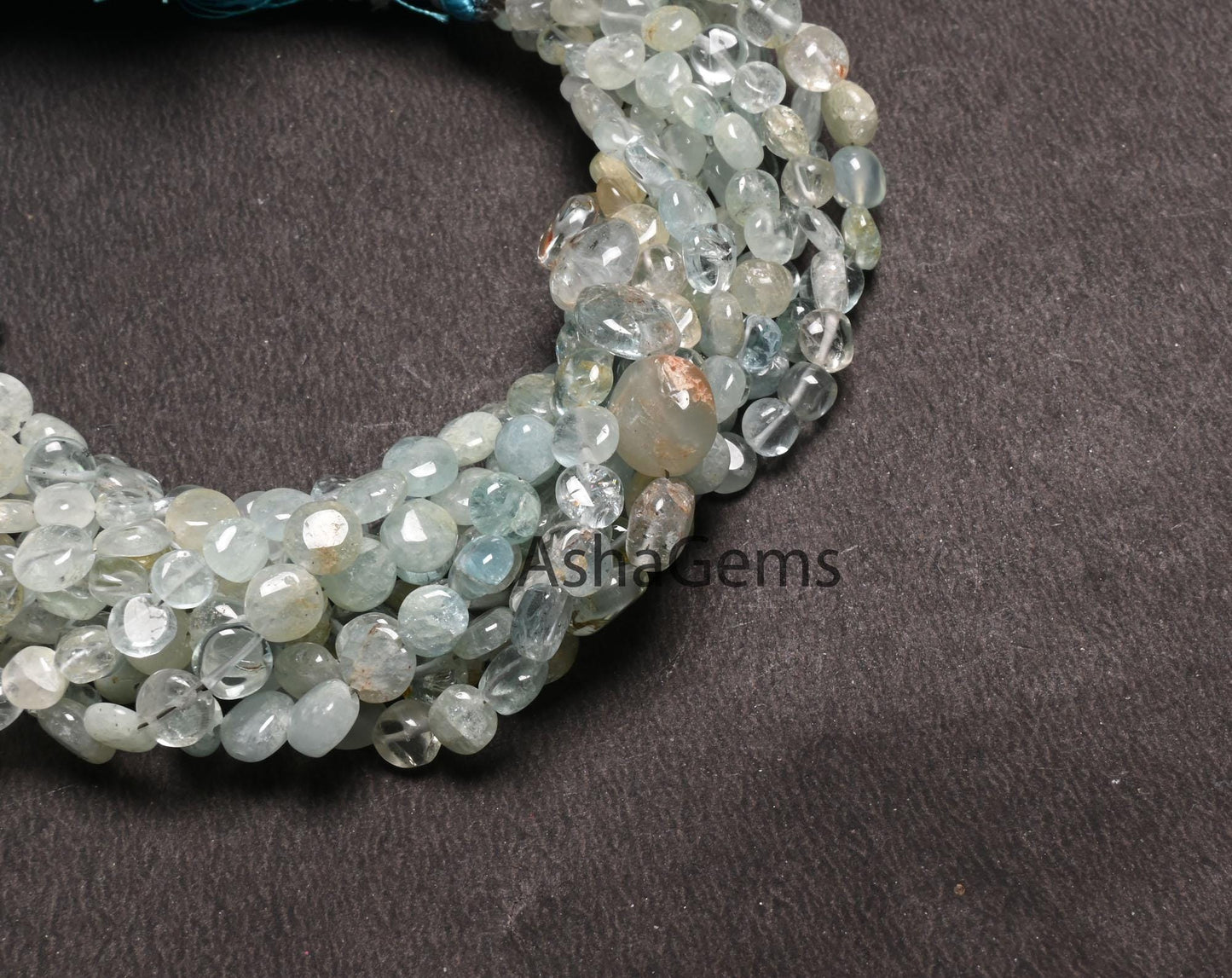 Aquamarine Beads, Light Aqua Blue Aquamarine Plain Handmade Coin Beads Gemstone Smooth Coin Uneven Shape Beads For Jewelry Making Crafts 8"