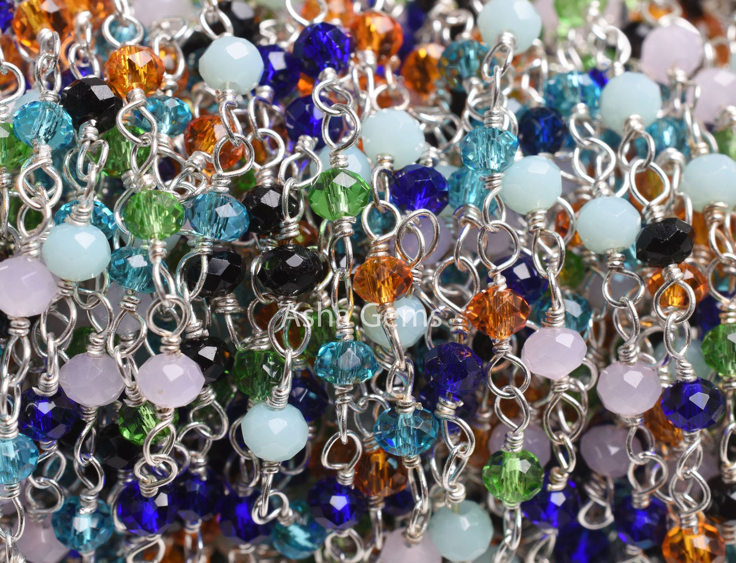 Beautiful Multi Color Disco Hydro Beads Rosary Chain By Feet, Mix Color Micro Cut Rondelle Chain Silver Plated Wire Wrap Chain Jewelry Craft