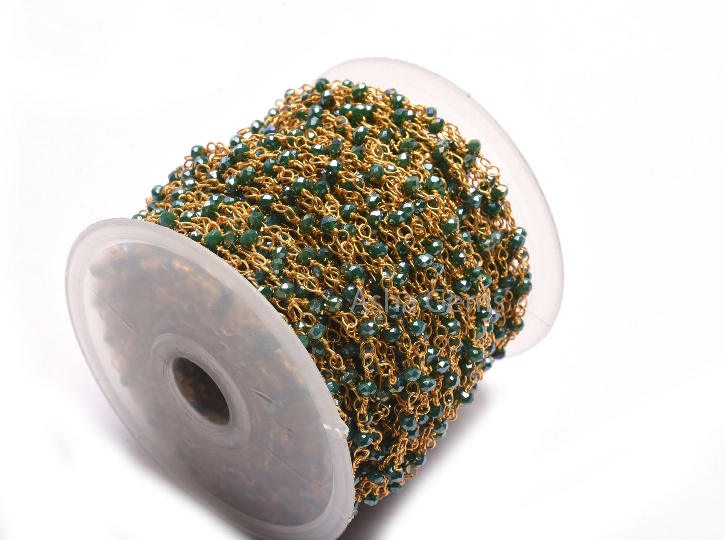 3,10,50 Feet Green Hydro Coated Beads Rosary Chain, Gold Plated Wire Wrap 3mm Micro Cut Rondelle Beaded Chain Jewelry Making handicraft SALE