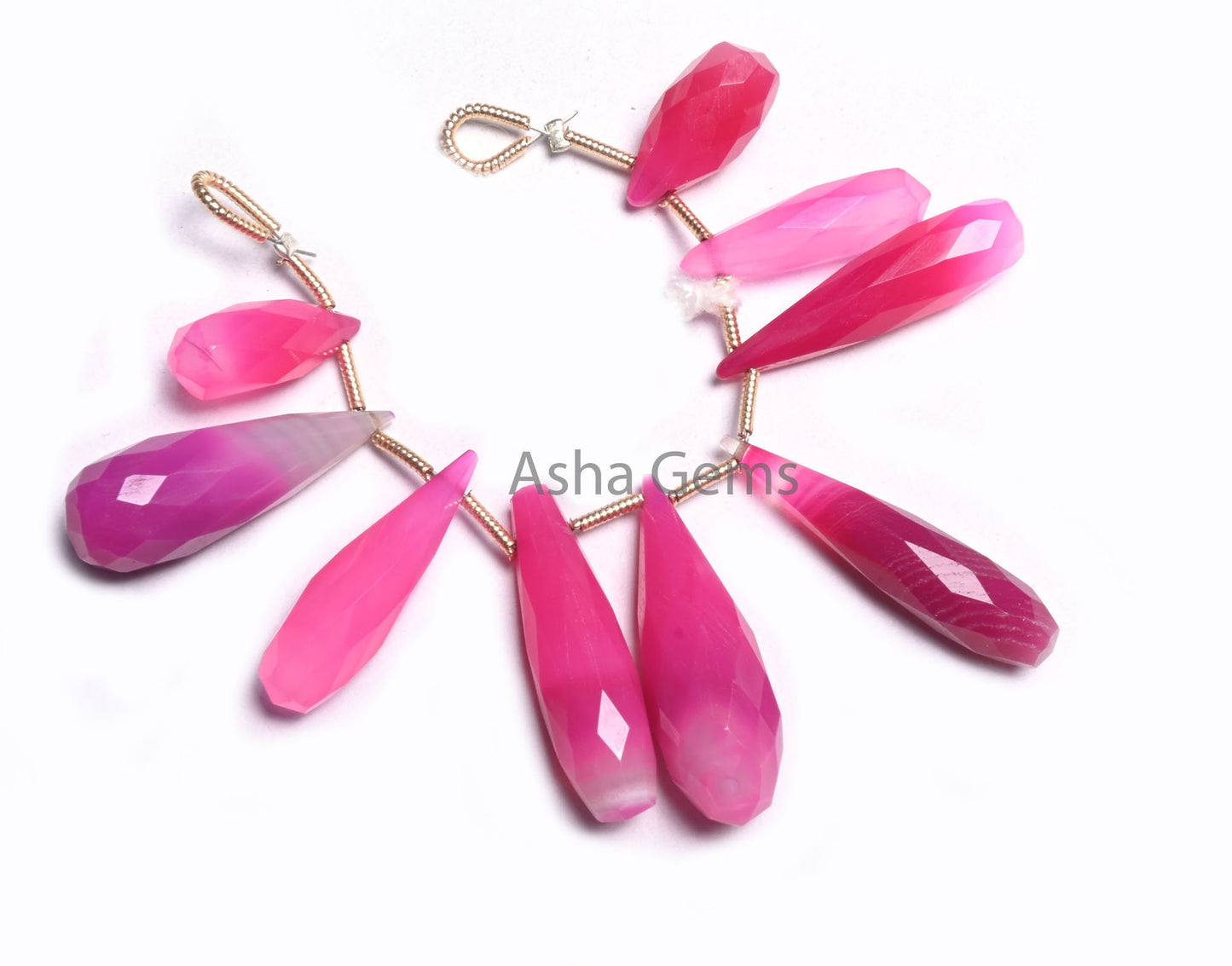 Fine Shaded Queen Pink Chalcedony Fancy Long Drop Gemstone Beads, Pink Chalcedony Pencil Teardrop faceted Briolette Gemstone Beads Jewelry
