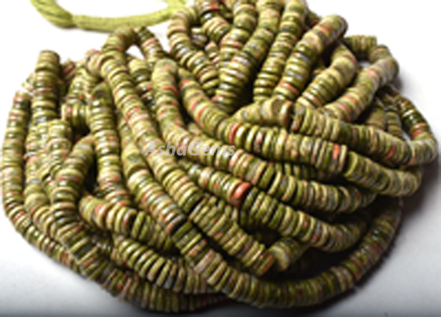 Beautiful Green Unakite Heishi Tyre Shape Beads,7.5-8mm Natural Unakite Flat Smooth Beads, Unakite Beads Gemstone Wheel Shape Beads Handmade