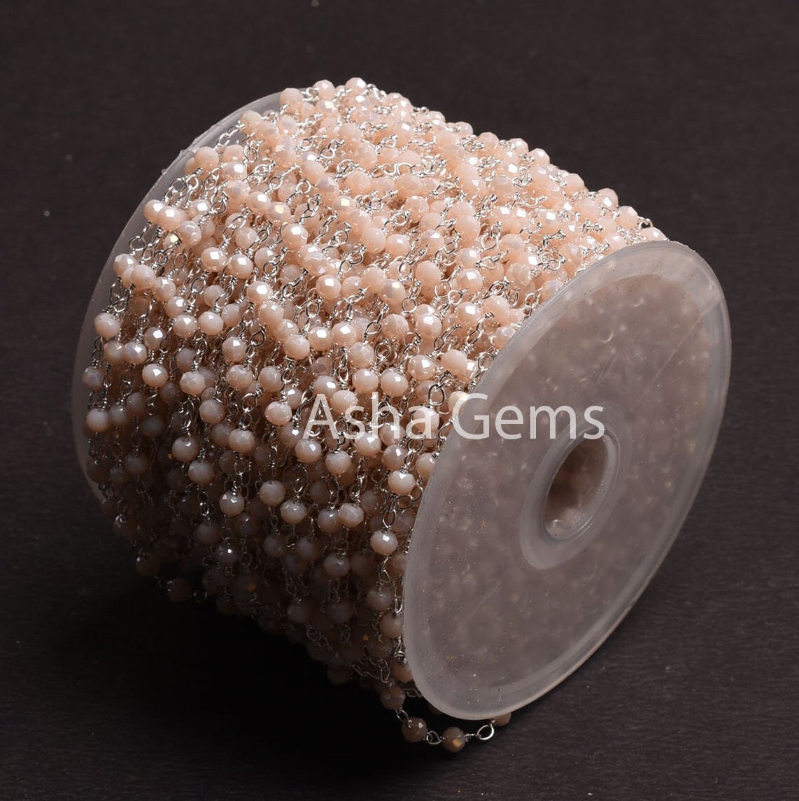 Silver Plated 3,5,10,25Ft,Pink Opal Hydro Coated Rondelle Faceted Beaded Rosary Chain Wire Bulk Roll Finding Chain 3-3.5mm Bead Rosary Chain