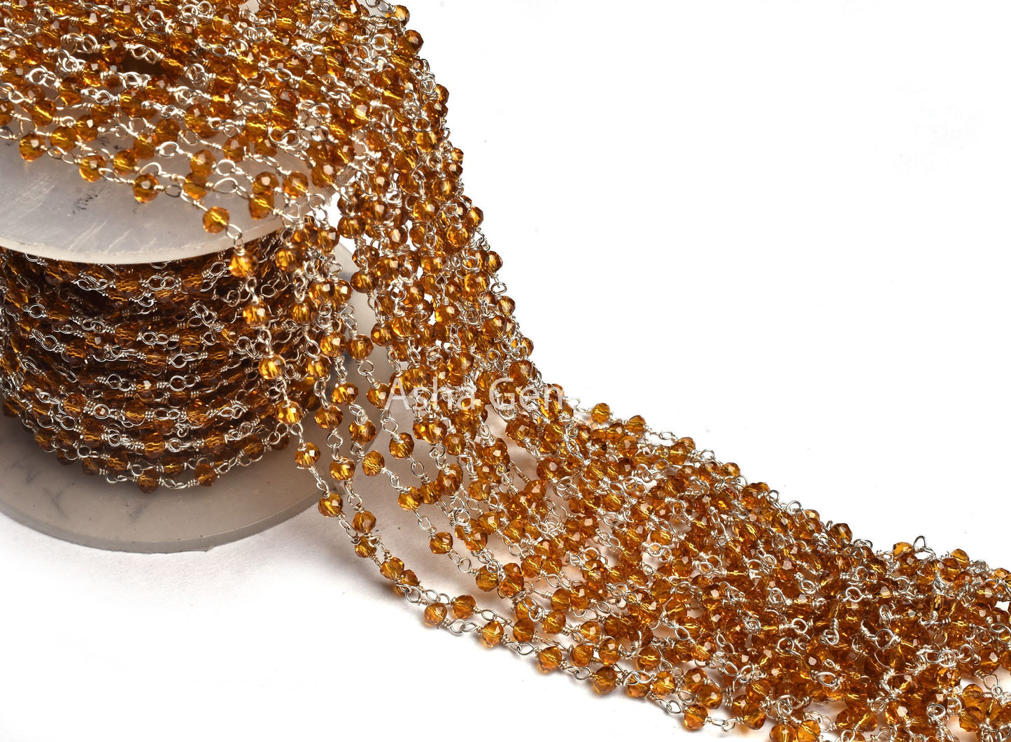 AAA Quality Brown Quartz Hydro Faceted Rondelle Beads Rosary Chain,3 mm Beaded Silver Plated Wire Wrap Bulk Roll Chain Jewelry Making Crafts