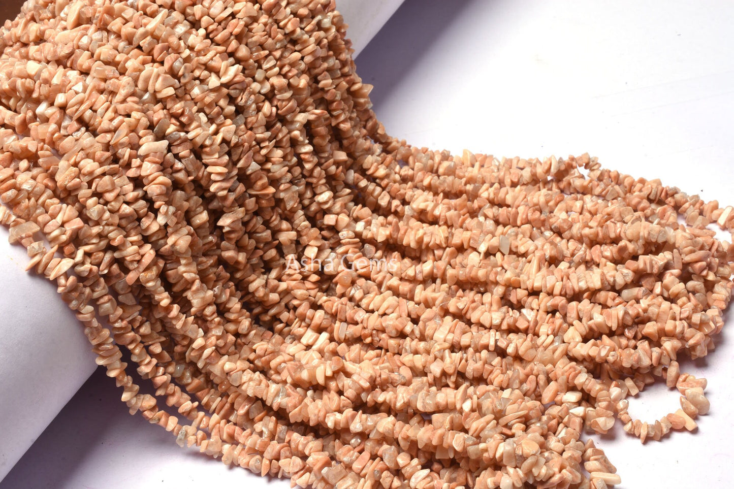 Peach Moonstone Uncut Chip Beads,17/34" Strand Natural Moonstone Raw Rough Gemstone Beads, Pink Moonstone Smooth Uncut Bead Necklace Jewelry