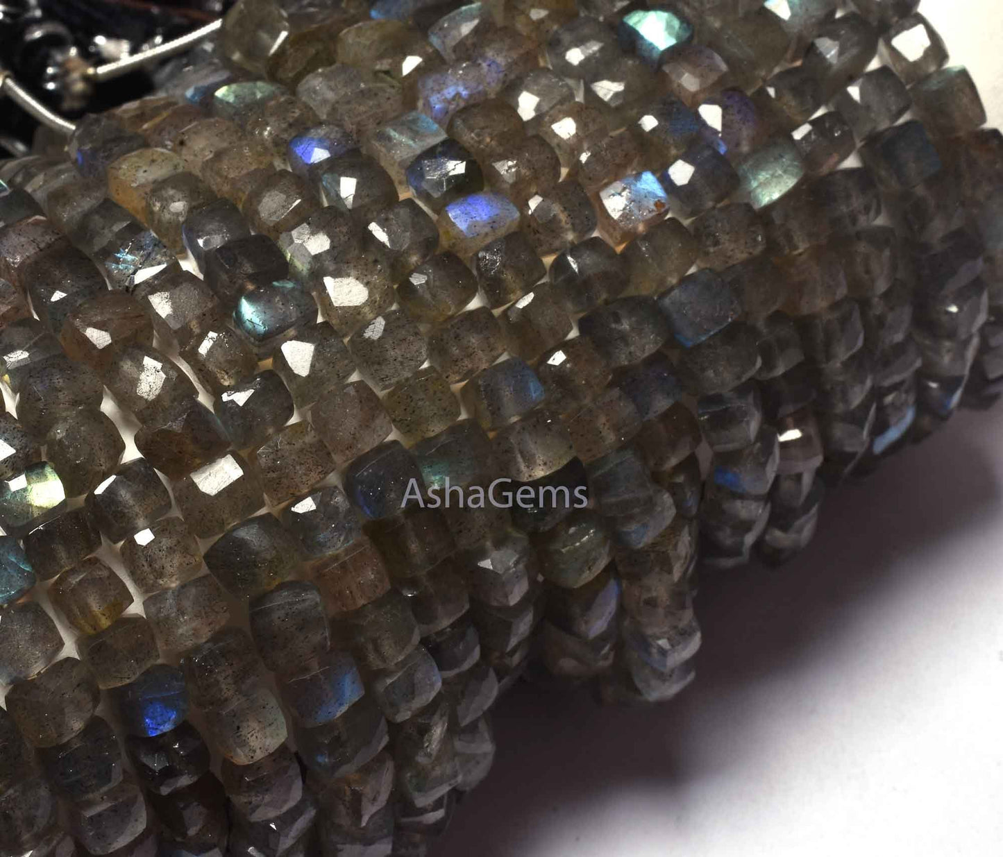 7" Strand labradorite Box Shape Beads, Natural Fire Labradorite Faceted 3D Cube Box Beads,4.5-5mm Black Rainbow cube Beads For Jewelry Craft