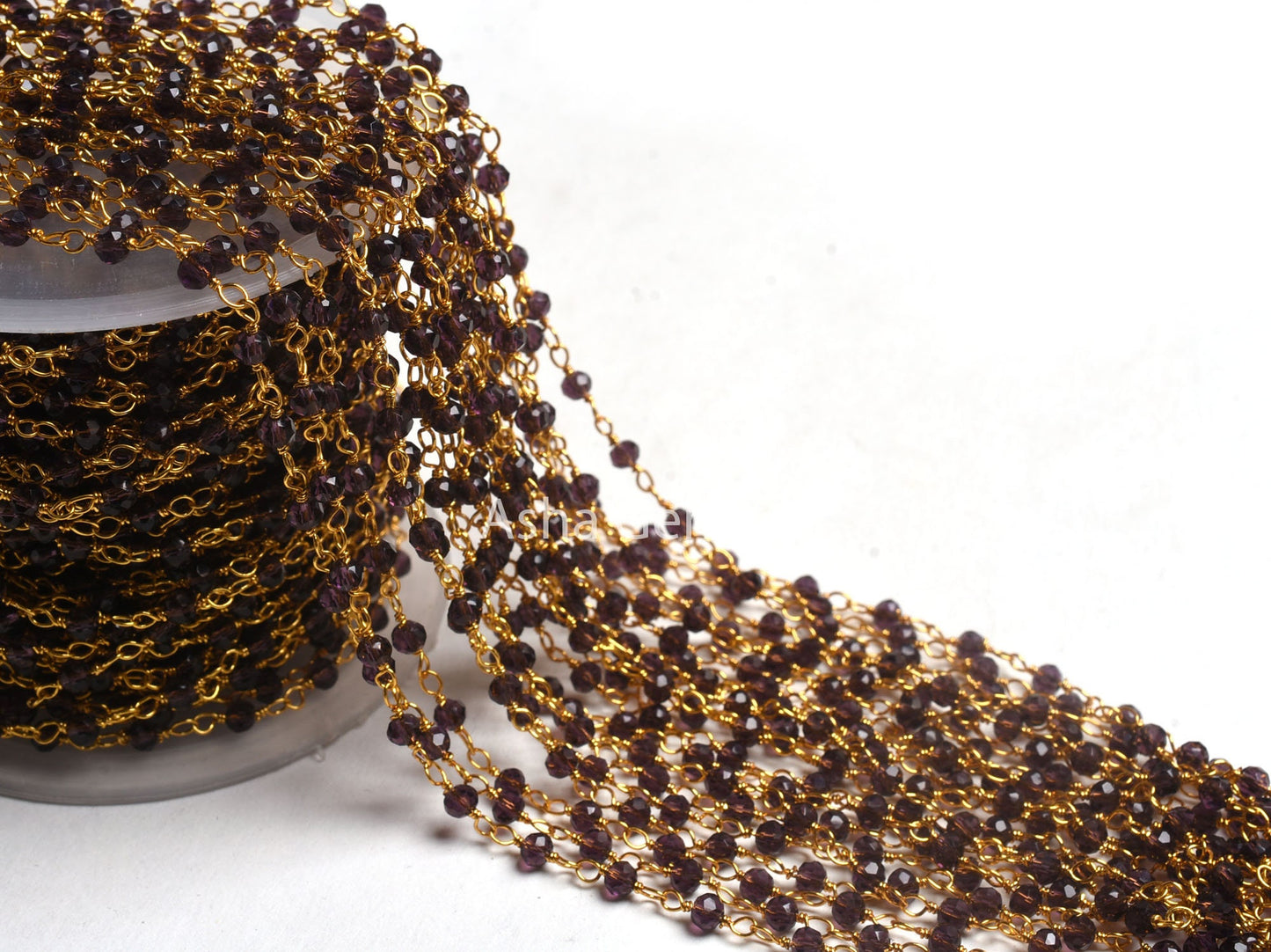 Fine Purple Amethyst Hydro Faceted Beads Rosary Chain 3mm Gold Plated wire wrap handmade beaded Purple Crystal Chain Jewelry Making Necklace