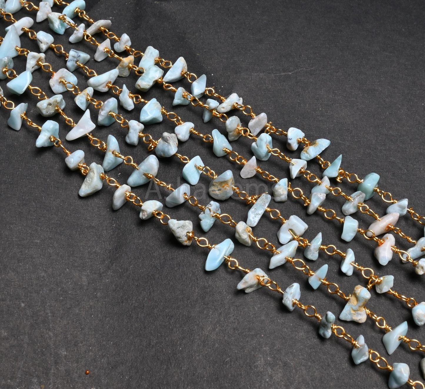 3,5,10,25,Ft Natural Blue Larimar Uncut Chip Beads Rosary Chain Gemstone Beads Chain,Smooth Nugget Beaded Chain,Gold Plated Wire,Finding,
