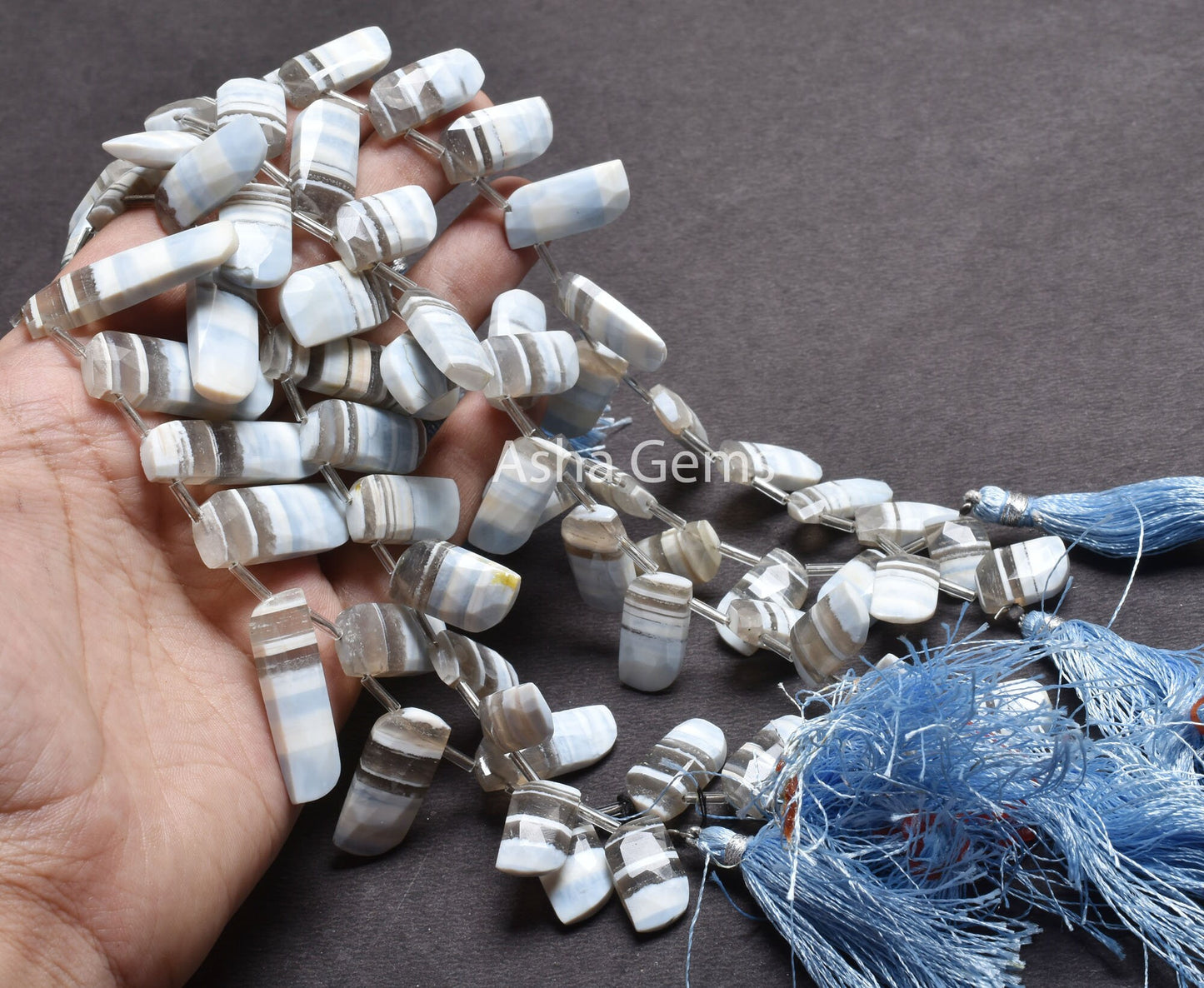 Beautiful Blue Boulder Opal fancy Long Slice Shape Beads,9" Boulder Opal Faceted Stick Side Drill Beads, Opal Bead Jewelry Making Craft SALE