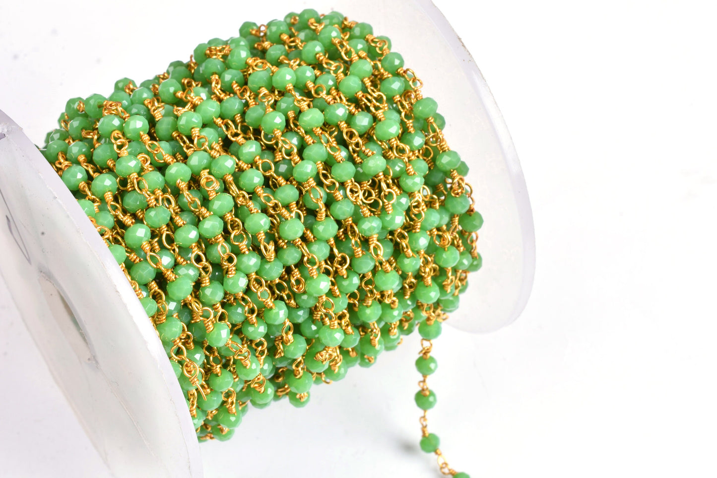 3,10,25 Foot Green Jasper Hydro Faceted Rondelle Beads Rosary Chain 3-3.5 mm Gold Plated Wire handmade Beaded Chain Jewelry Craft SALE DIY