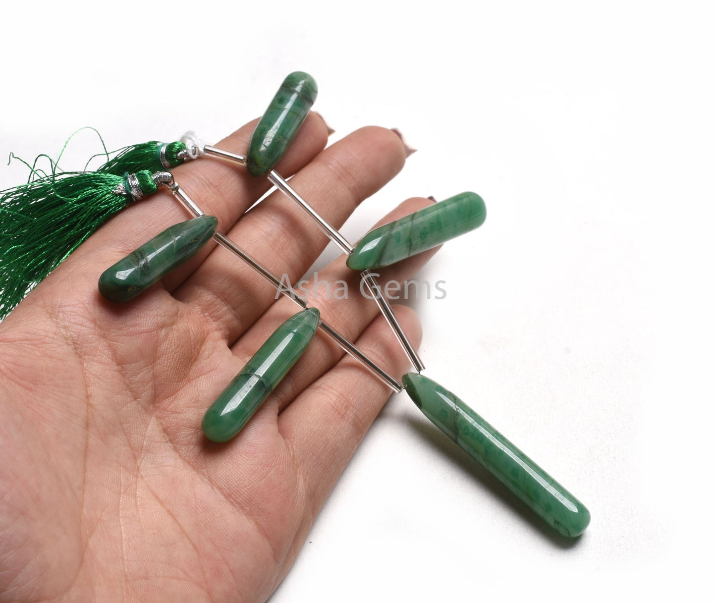 Beautiful Green Chalcedony Smooth Long Drop Beads,9x32-9.5x56 mm Chalcedony Plain Handmade Fancy Pencil Teardrop Briolette Bead Jewelry SALE