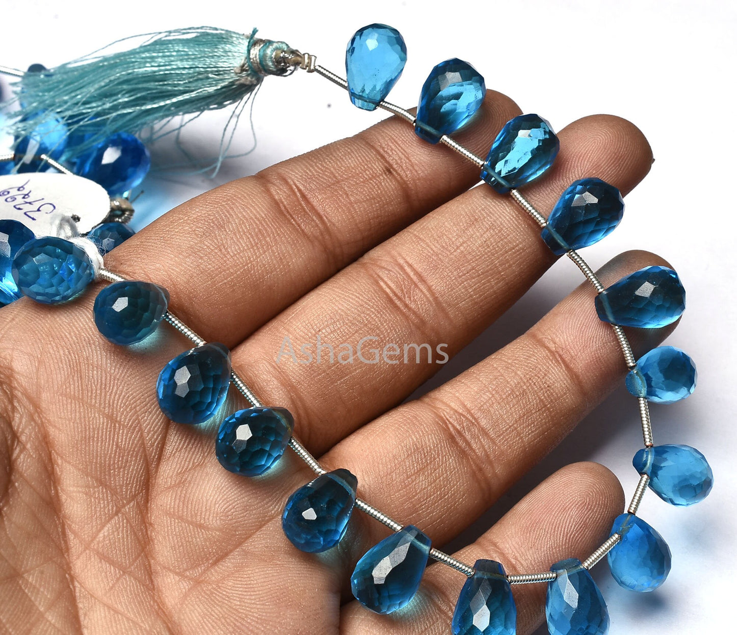 Beautiful Blue Topaz Hydro Faceted Drops Shape Beads,8" Strand Topaz Hydro Briolette beads, flat Top Drops Shape beads For Jewelry makings
