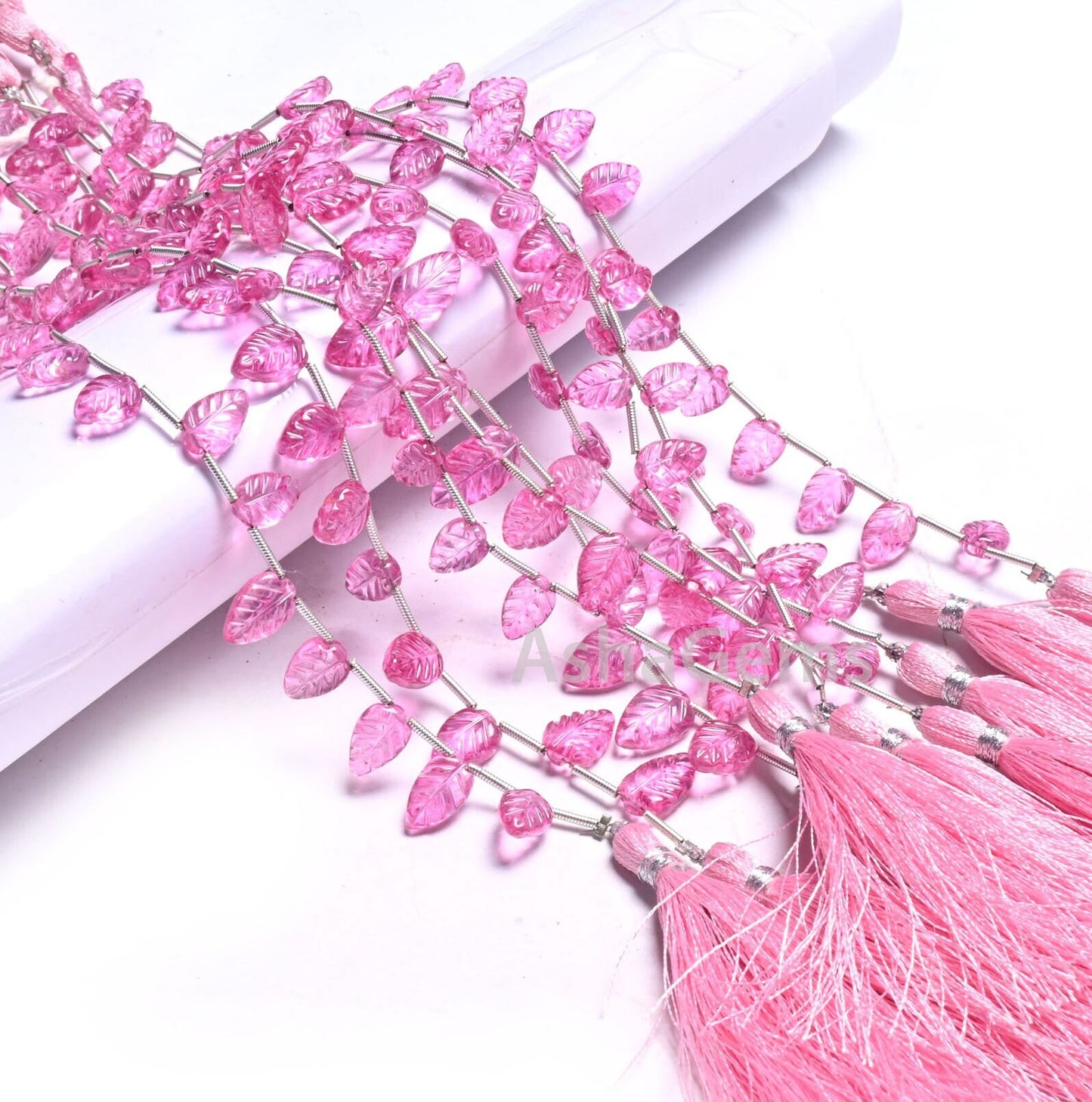 AAA Quality Pink Coated Topaz Fancy Leaf Shape Gemstone Carving Beads,8" Topaz Carved Pear Briolette Handmade Bead Jewelry making Handicraft