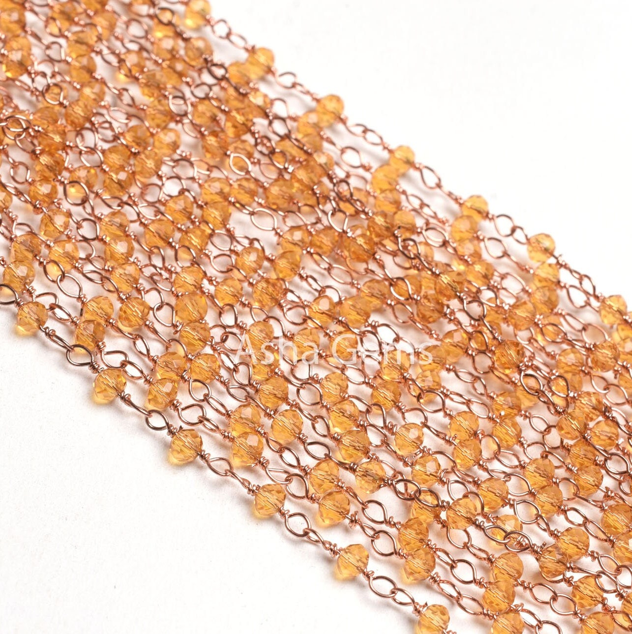 Beautiful Brown Quartz Hydro Faceted Rondelle Beads Rosary Chain By Feet,3mm Rose Gold Plated Copper Wire Wrap handmade Chain Jewelry making