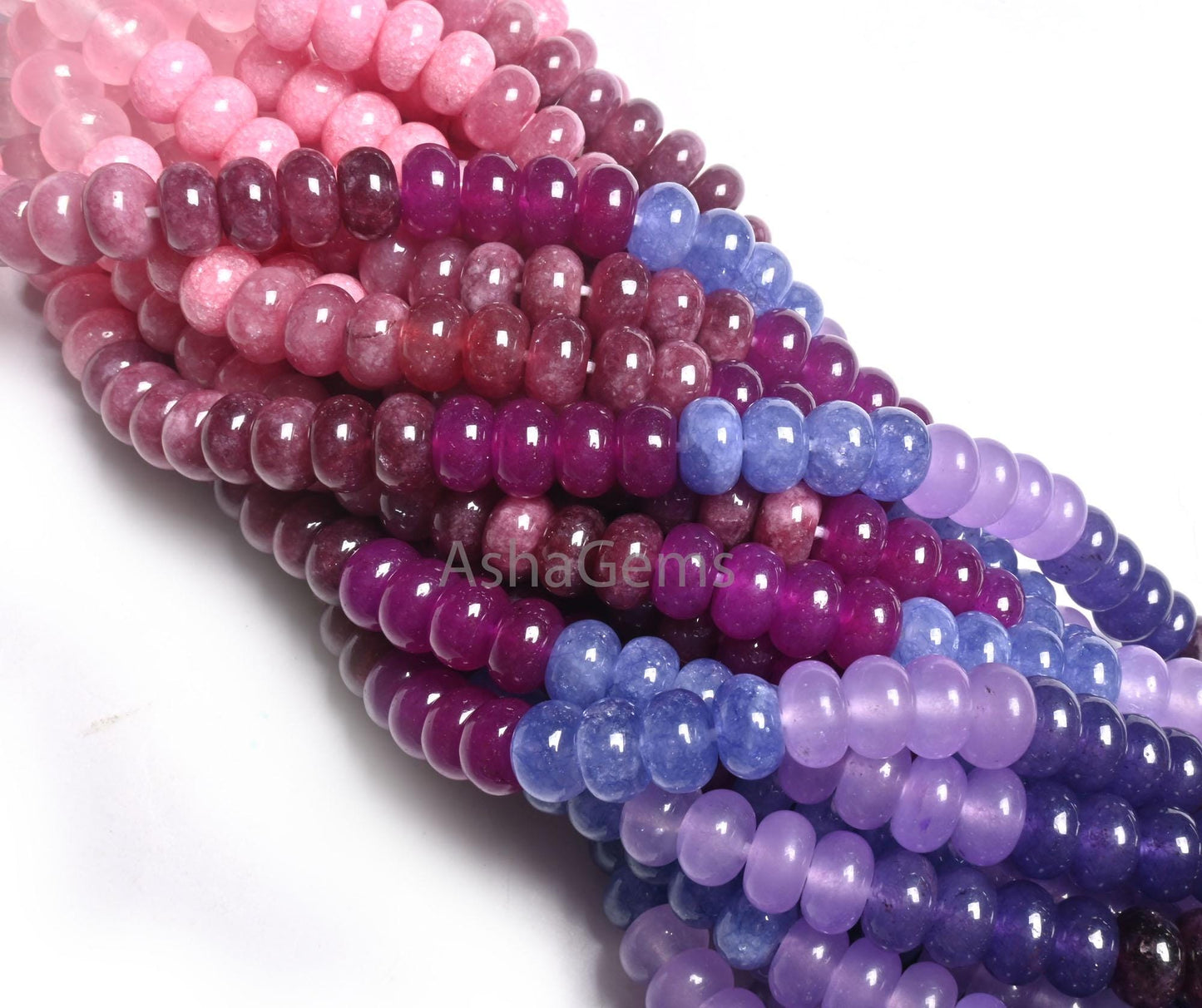 Fine Multi Pink Blue Jade Quartz Smooth Rondelle Beads,16" Shaded Multi Color Quartz Polish Gemstone Loose Beads Jewelry Necklace Craft SALE
