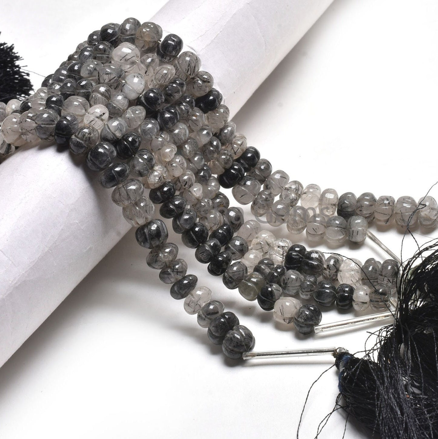 Beautiful Black Rutile Carved Pumpkin Beads, Rutilated Quartz Carved Watermelon Handmade Gemstone Beads Rutile Carve Bead Jewelry Craft SALE
