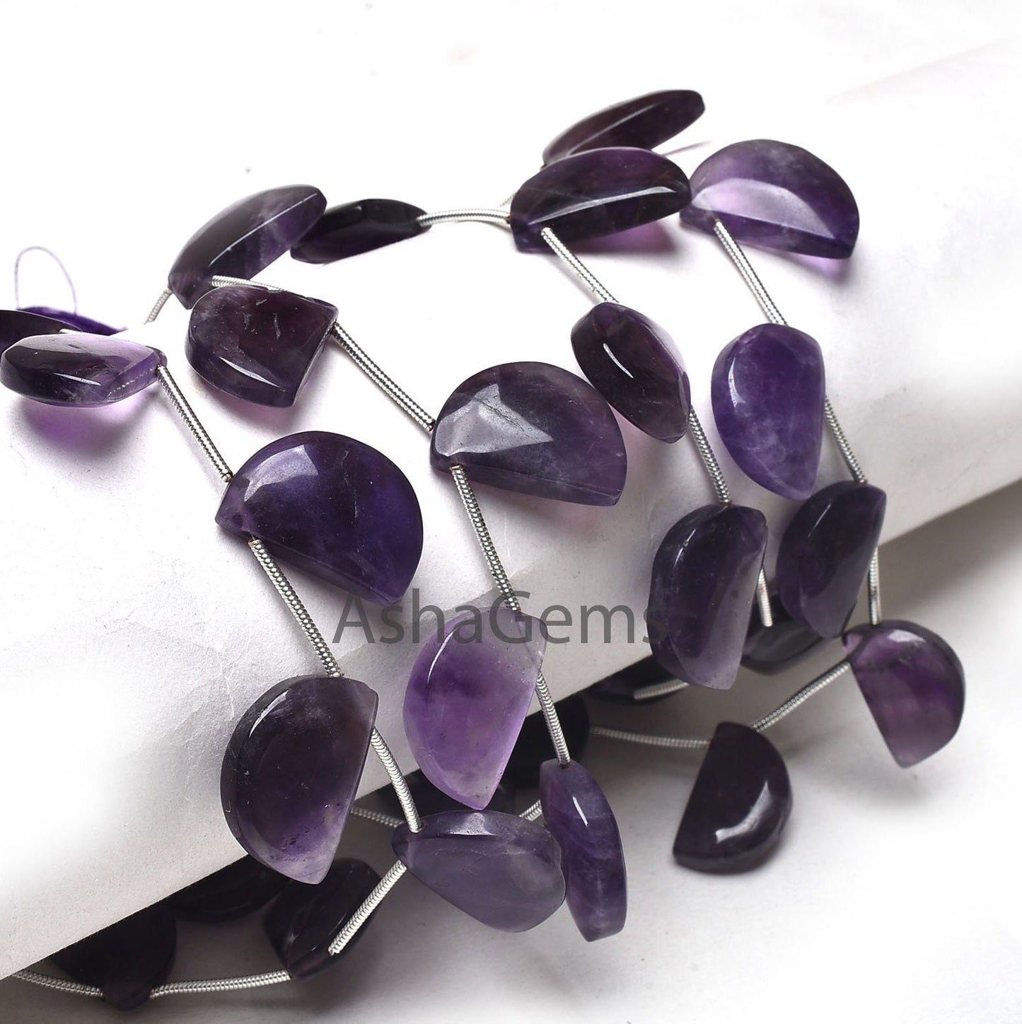 Natural Purple Amethyst Smooth Fancy Shape Beads,7"Strand African Amethyst Fancy D Shape Bead Gemstone Amethyst half Moon Beads Jewelry SALE