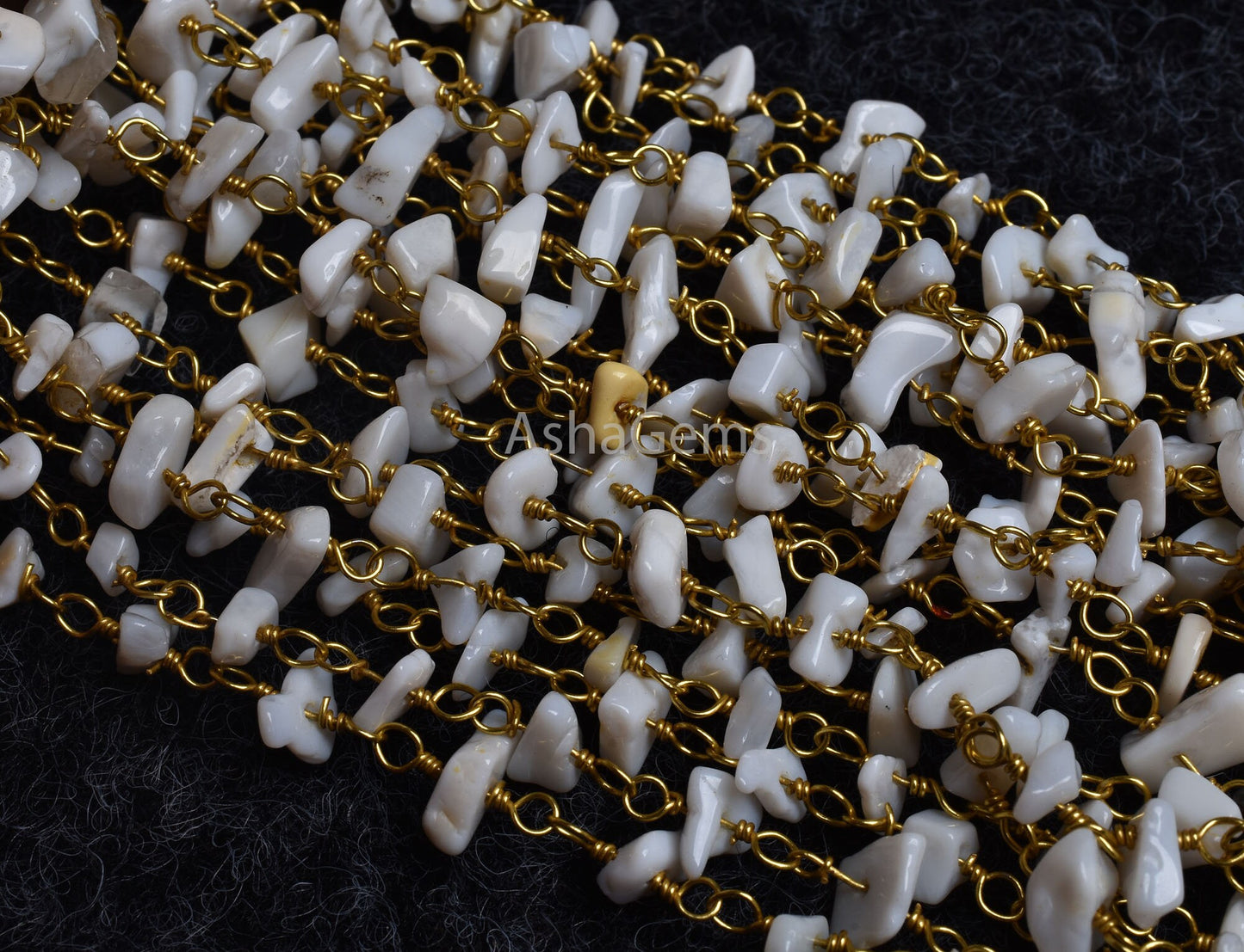 Natural White Opal Uncut Chip Beads Rosary Chain Gold Plated Wire Wrap Opal Gemstone Beaded Chain Handmade Rosary Necklace making Jewellrey