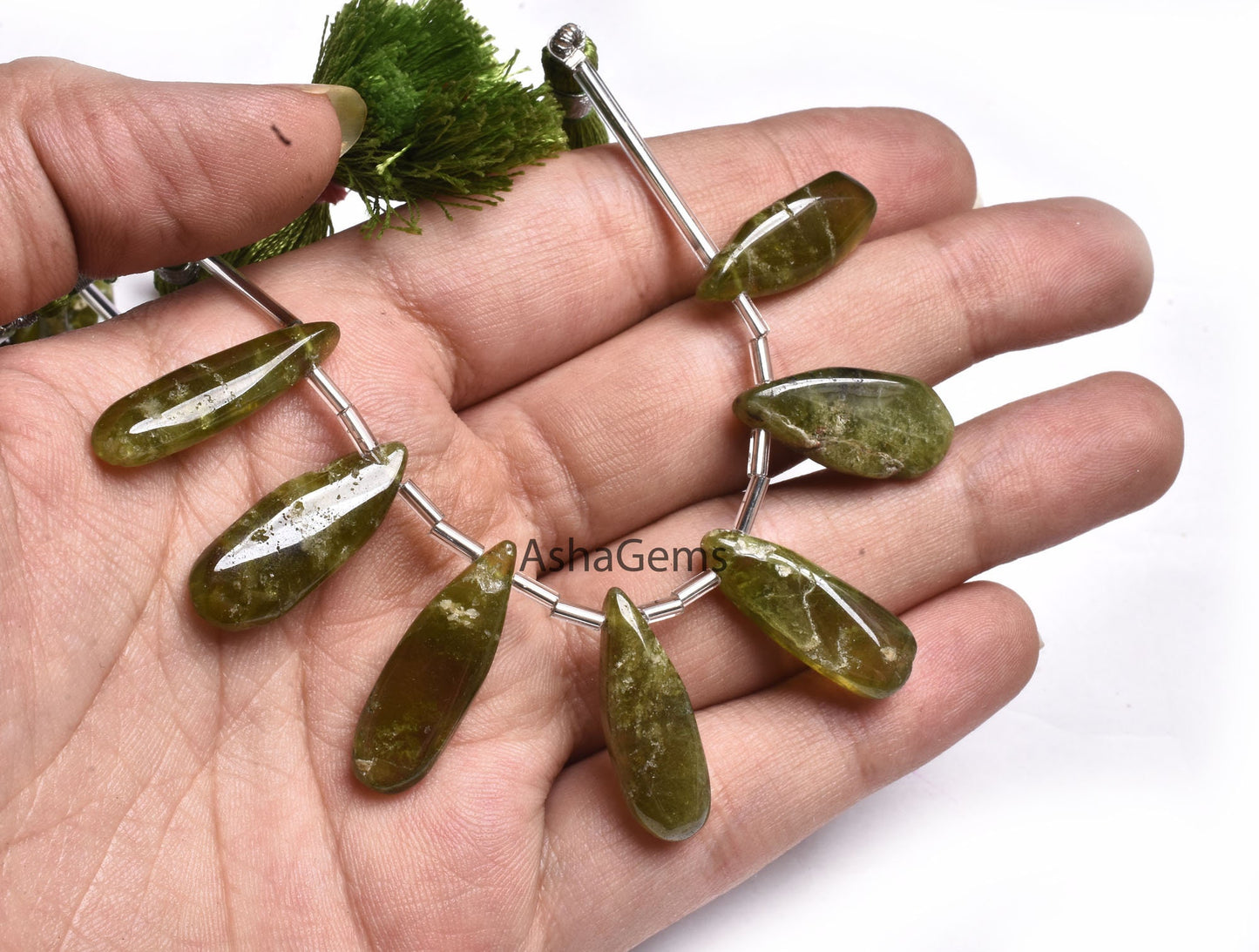 Natural Green Vessonite Smooth Pears Beads, Vessonite Plain Teardrop Shape Gemstone Beads Handmade Vesuvianite Bead Pear Jewelry Handicrafts