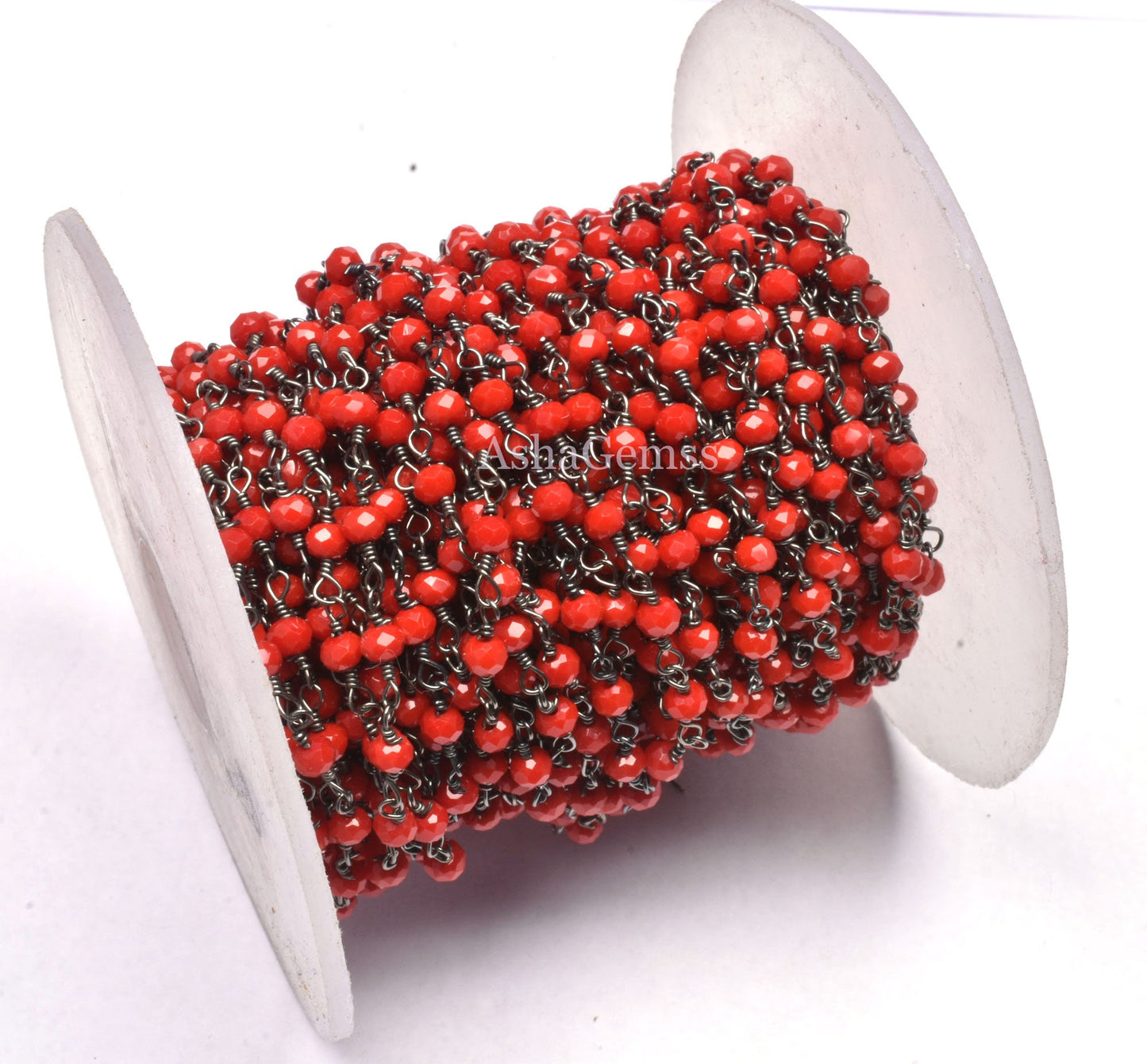 AAA Red Onyx Hydro Faceted Rondelle Beads Rosary Chain Black Metal Plated Gunmetal Wire Wrapped Chain 3-3.5mm Jewelry Making Necklace Chains