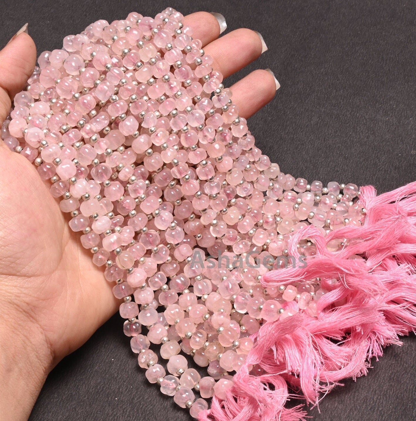 Beautiful Pink Rose Quartz Carved Watermelon Handmade Beads Natural Rose Quartz Uneven Rondelle Carving Melon Gemstone Pumpkin Beads Jewelry