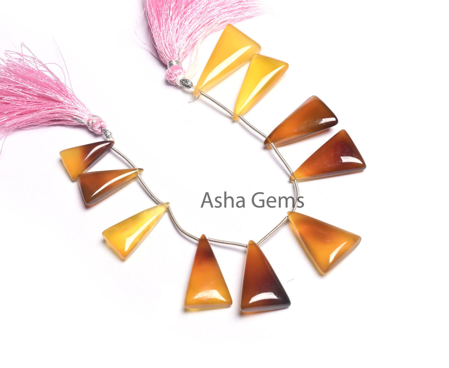 Multi Yellow Chalcedony Fancy Long Triangle Smooth Beads, Shaded Yellow Chalcedony Plain Handmade Trillion Gemstone Side Drill Beads Jewelry