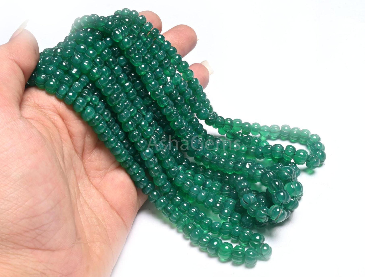 Beautiful Green Onyx Carving Watermelon Beads,16" Strand Onyx Handmade Carved Rondelle Beads, Green Onyx Carve Pumpkin Gemstone Bead Jewelry