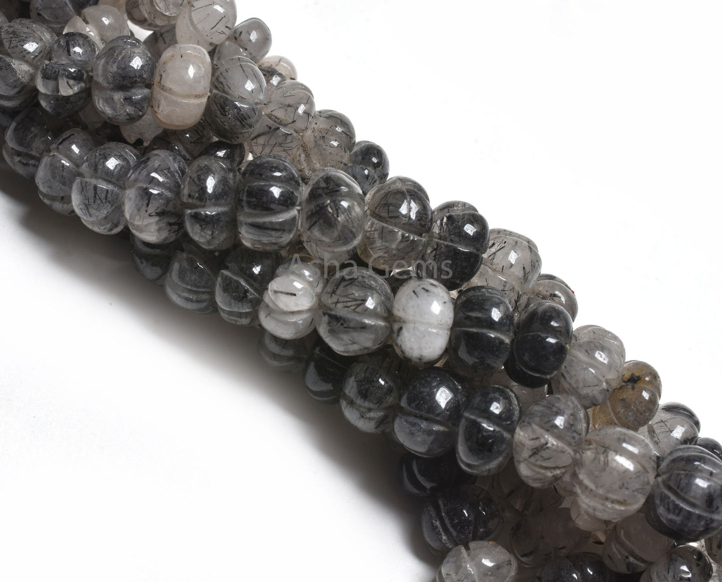 Beautiful Black Rutile Carved Pumpkin Beads, Rutilated Quartz Carved Watermelon Handmade Gemstone Beads Rutile Carve Bead Jewelry Craft SALE