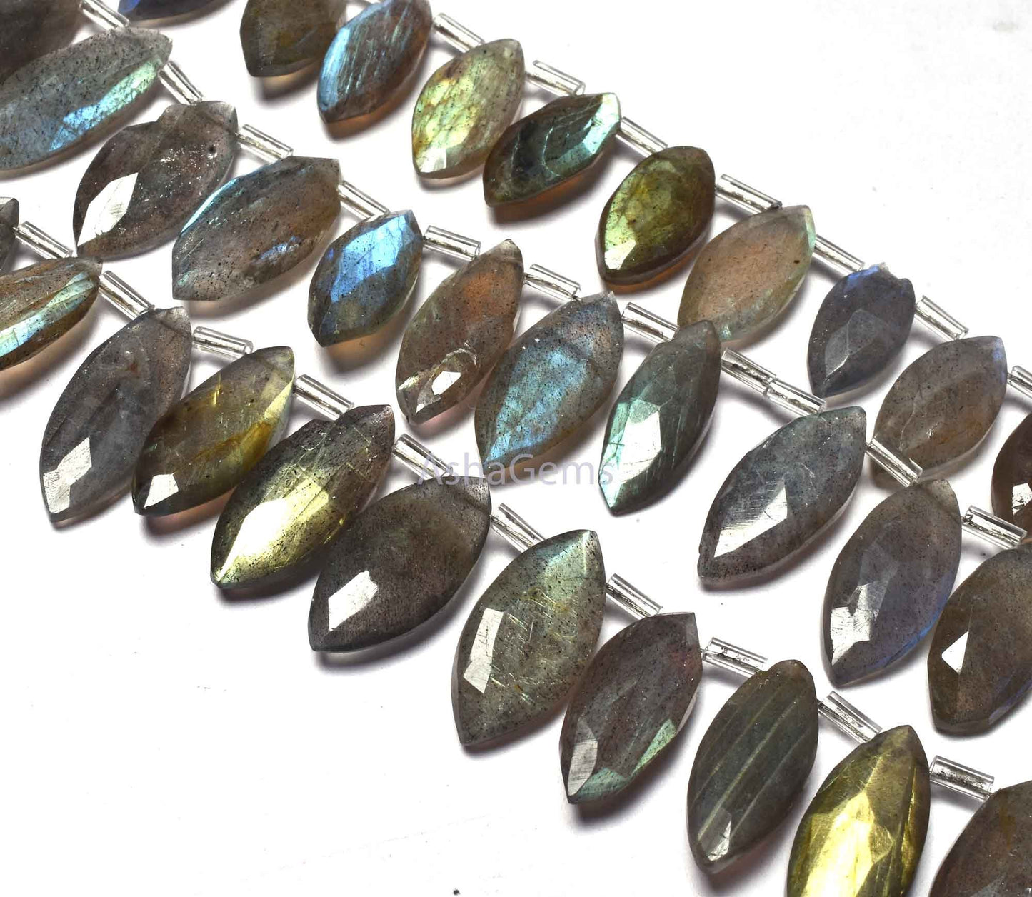 labradorite Faceted Marquise Shape Beads,6" Strand Labradorite Side Drill Beads, Natural Multi Fire Black Rainbow Marquise Briolette Beads