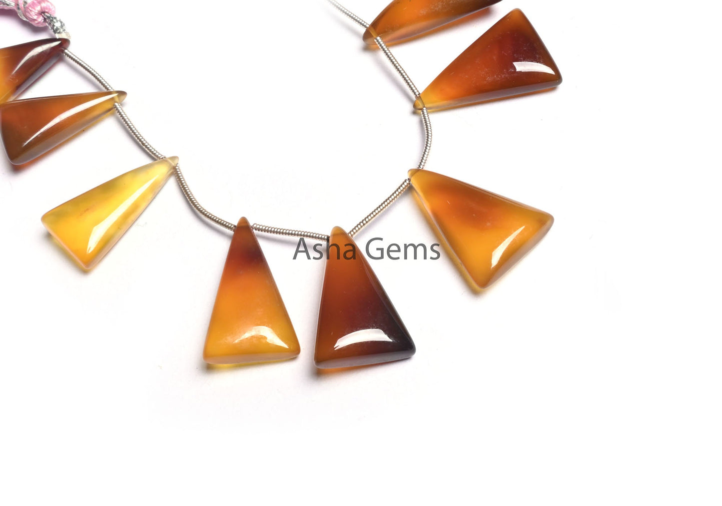 Multi Yellow Chalcedony Fancy Long Triangle Smooth Beads, Shaded Yellow Chalcedony Plain Handmade Trillion Gemstone Side Drill Beads Jewelry